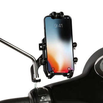 Mirror mount scooter cell phone holder for Vespa, Piaggio, Honda, Genuine, Yamaha, SYM, Lance