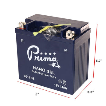 Prima Gel Battery (12V YG14-BS); Piaggio MP3, BV, Suzuki